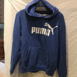 Puma Essentials Blue Cotton Logo Printed Hooded Sweatshirt